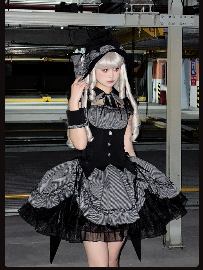 Alice Girl - Lolita Potion - Gothic Lolita Witch Hat and Striped Side Clips