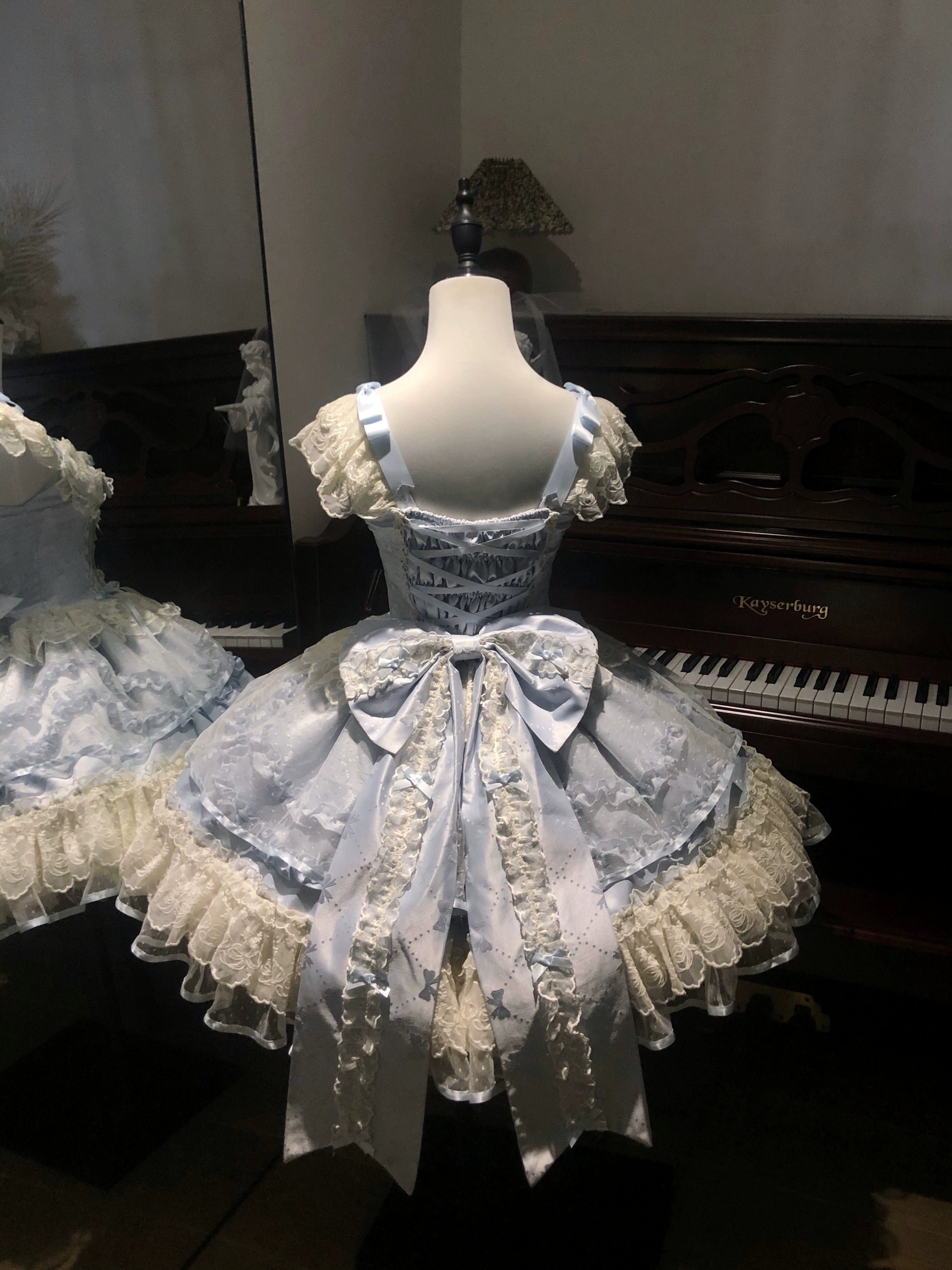 Sugar Girl - Dreamy Butterfly - Ballet-style Sweet Lolita JSK Dress With Large Bow Trailing Blue - JSK + Trailing S