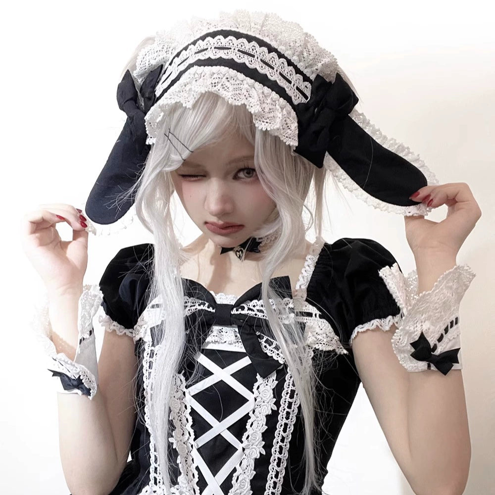 Miss Point - Vintage Petal Rabbit - Old School Lolita Headdress Suit With Bunny Ear 43134:766759