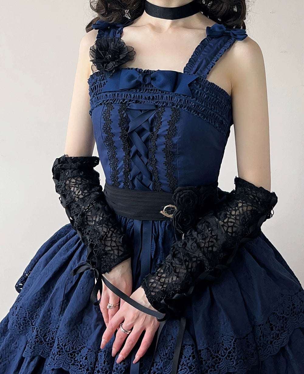 Miss Point - Sweet Lolita Accessories KC Hair Clip Brooch Waistband Cuffs Lace Cuffs - Black & Black
