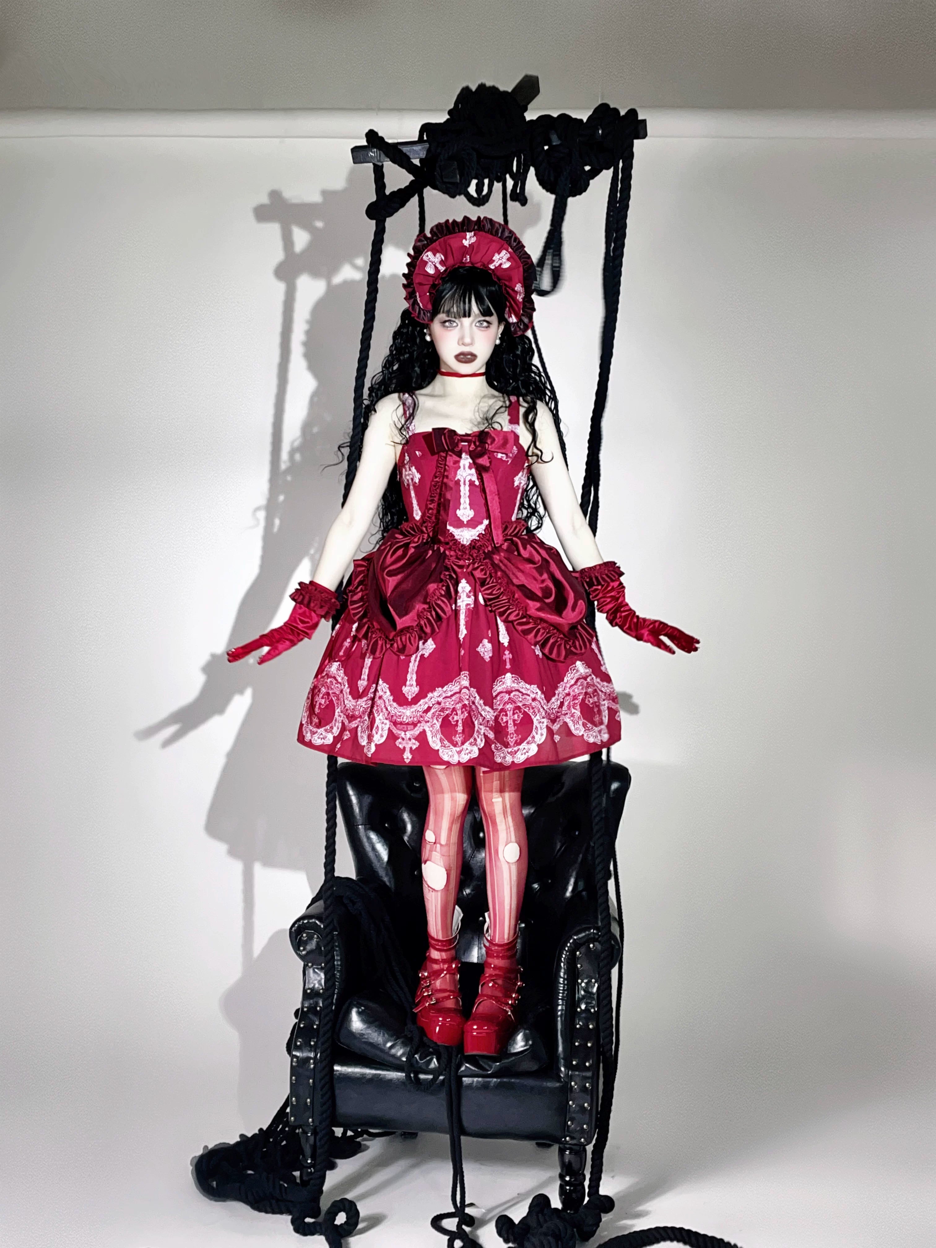 Lace Cross - Gorgeous Gothic Lolita JSK Dress, Hime Sleeve Bolero