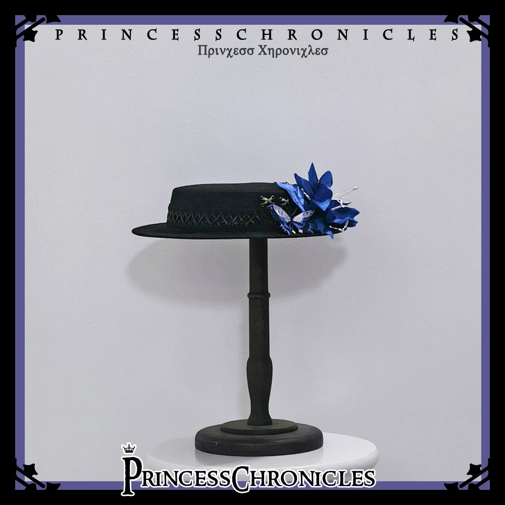 Princess Chronicles~Crimson Ash Zero~Gothic Lolita Hat Handmade Black Flat Cap Top Hat   