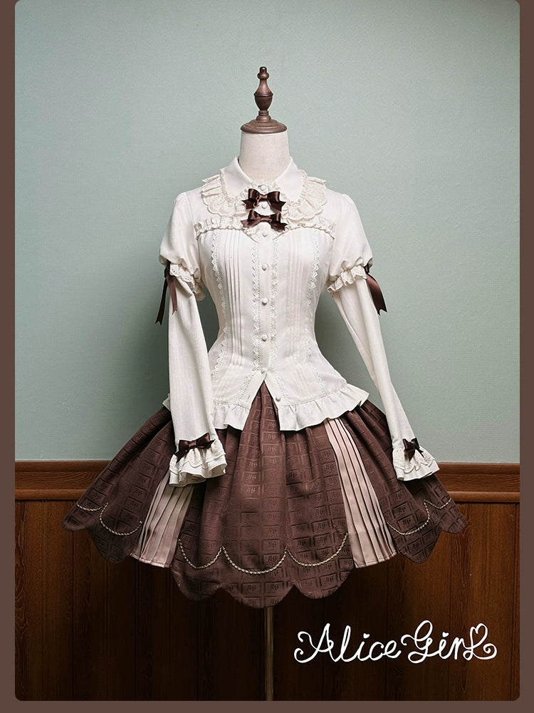 Alice Girl - Bear Chocolate Slab - Classic Lolita Slim Fit Shirt, Back Lace-up 44312:804486