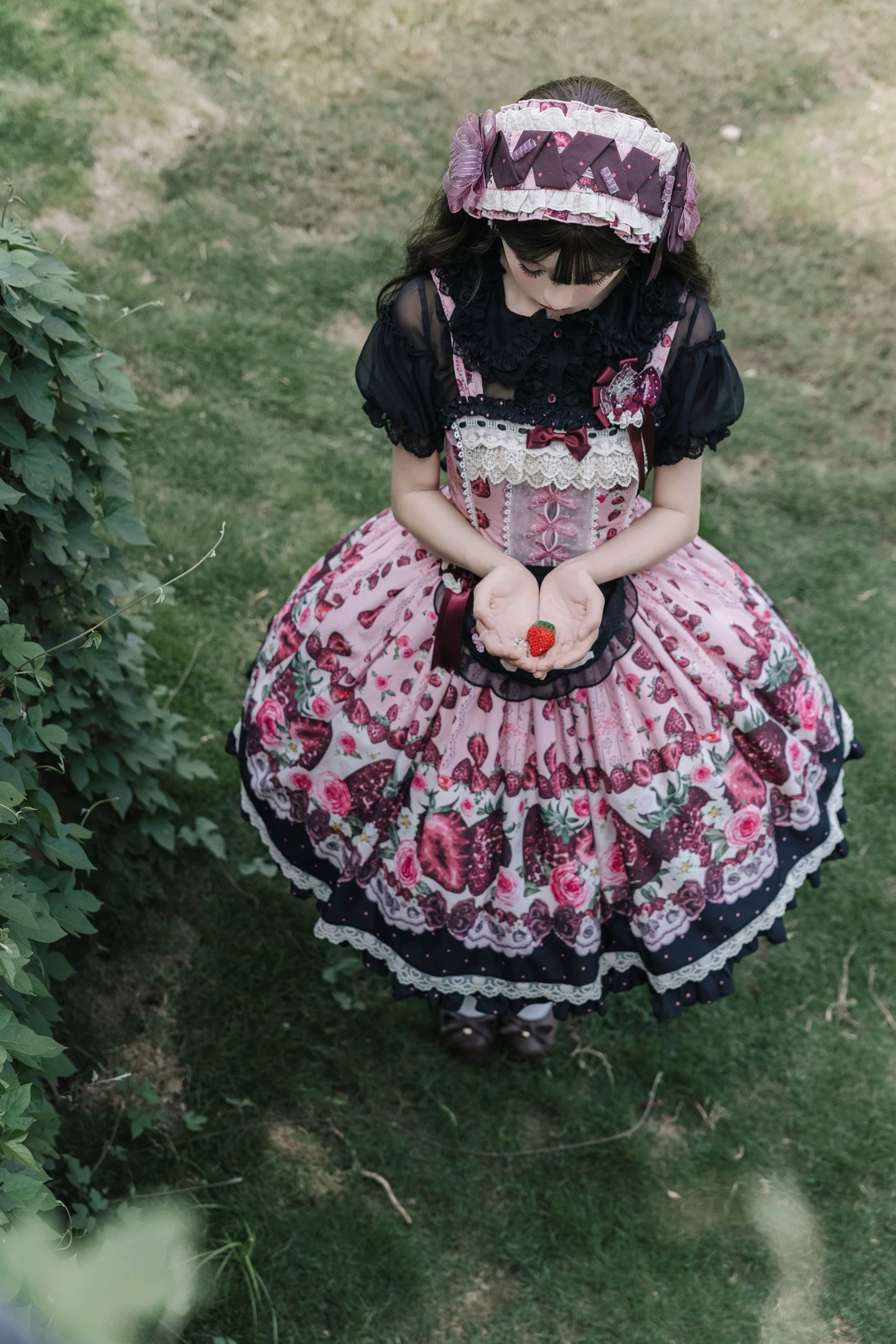 Dark Berry Fairytale - Cotton Sweet Lolita Strawberry Printed OP & JSK Dress 45629:856431
