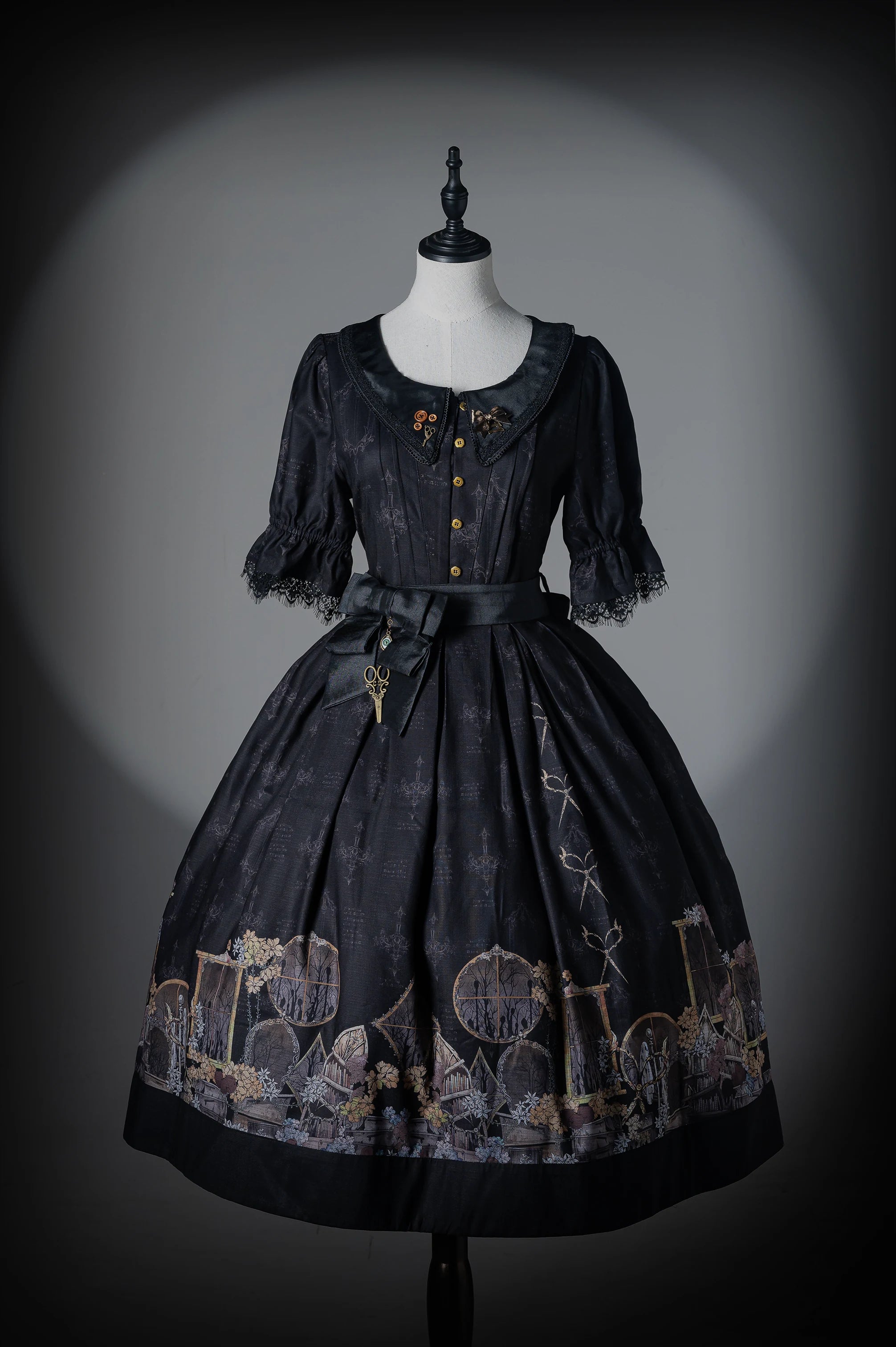 Window of Shadows - Plus Size Gothic Lolita OP & JSK, Window and Floral Print 45889:866697