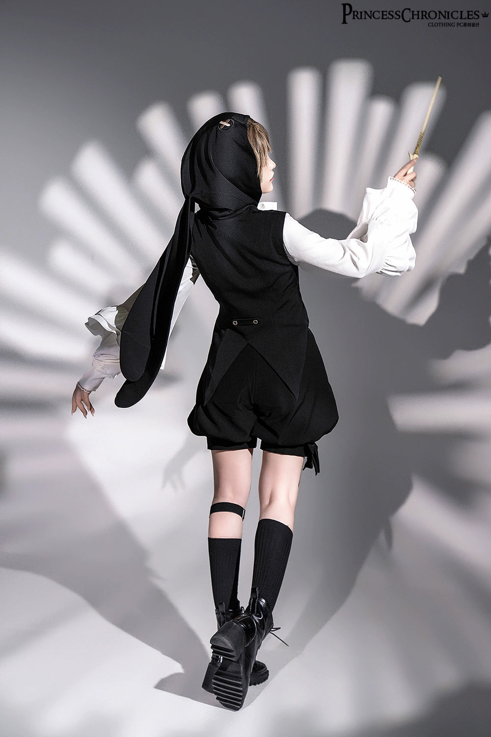 Princess Chronicles - Rabbit Feather - Black Ouji Lolita Vest Shorts Suit Prince Cloak Set