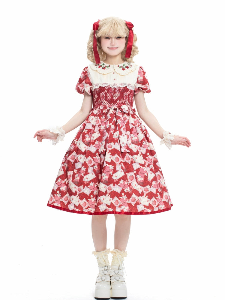 Strawberry Witch - Kawaii Lolita OP Dress, Strawberry Print 43836:786690