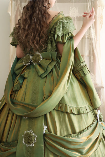 (BFM)Meowguo Sensen~Tana Manor~Elagant Lolita Dress and Accessories Multicolors oil painting green satin shawl 