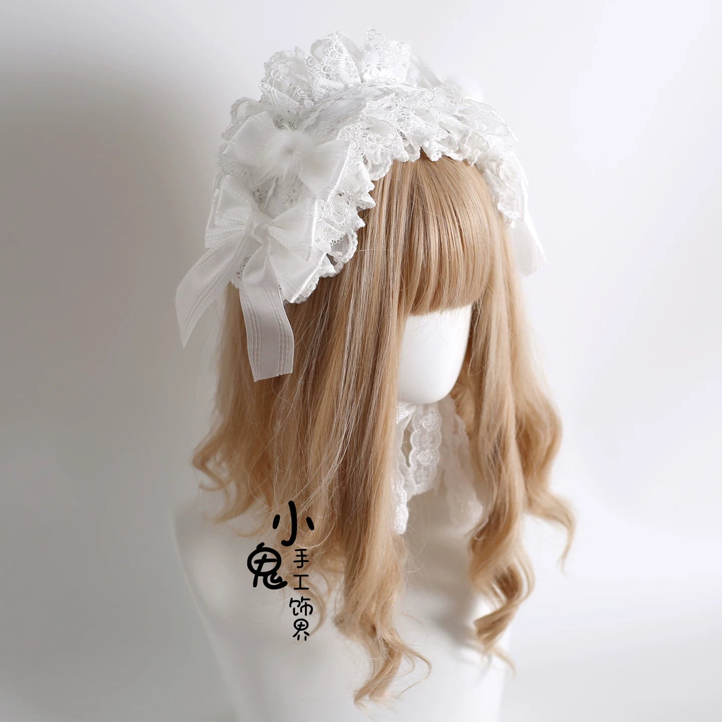 Sweet Lolita Headdress, Lace & Bow Headband (with fixed clip)