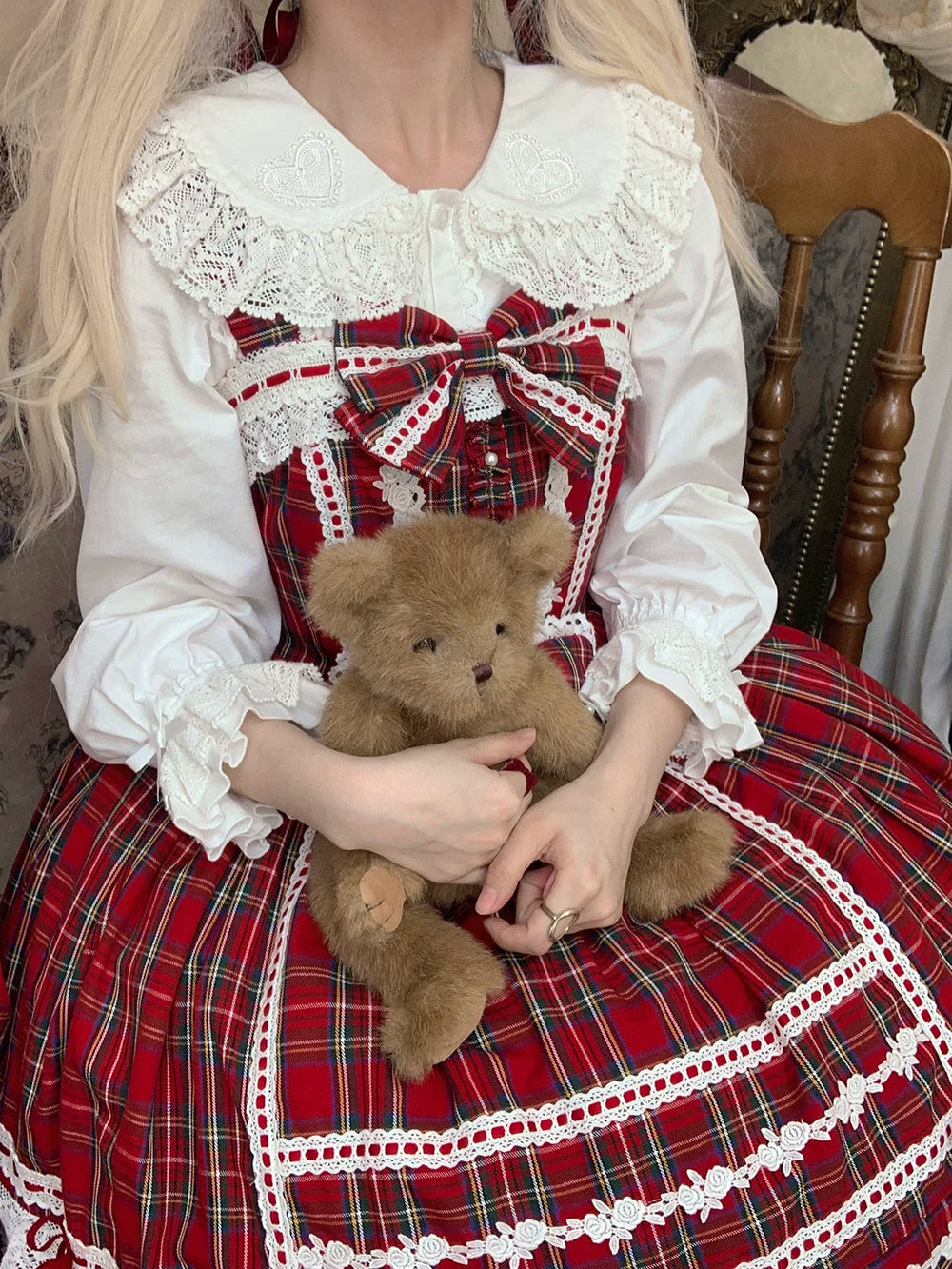 Plaid Petal Bunny - Kawaii Lolita Cotton Shirt, Bunny Ear 44675:818490