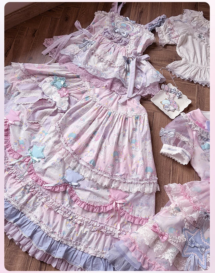 Little Twin Stars - Cotton Lining Sweet Lolita Dress Set, Unicorn and Star Print 45655:857281