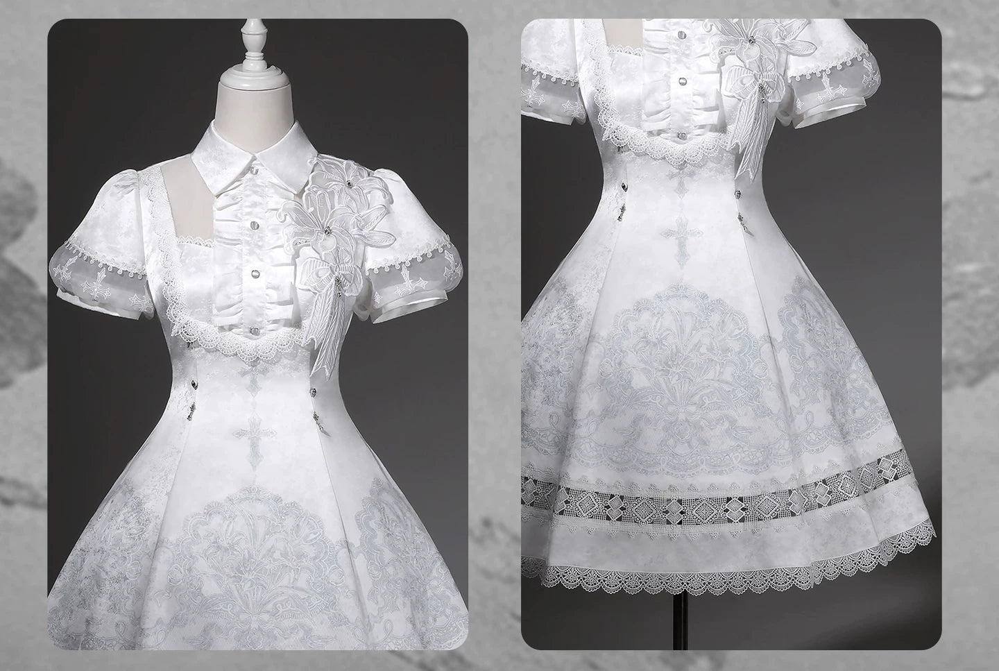 White Classic Lolita Printed OP Dress with Cross