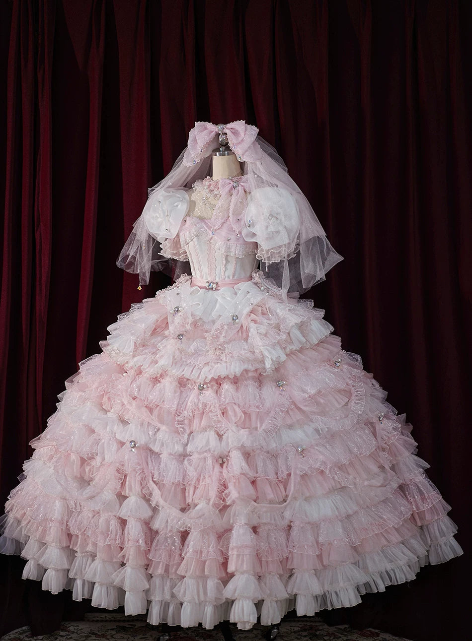 Moonlit Crystal Reverie - Wedding Sweet Lolita Top and Skirt Set, Fishbone Waist (L M S XL) 44831:829582