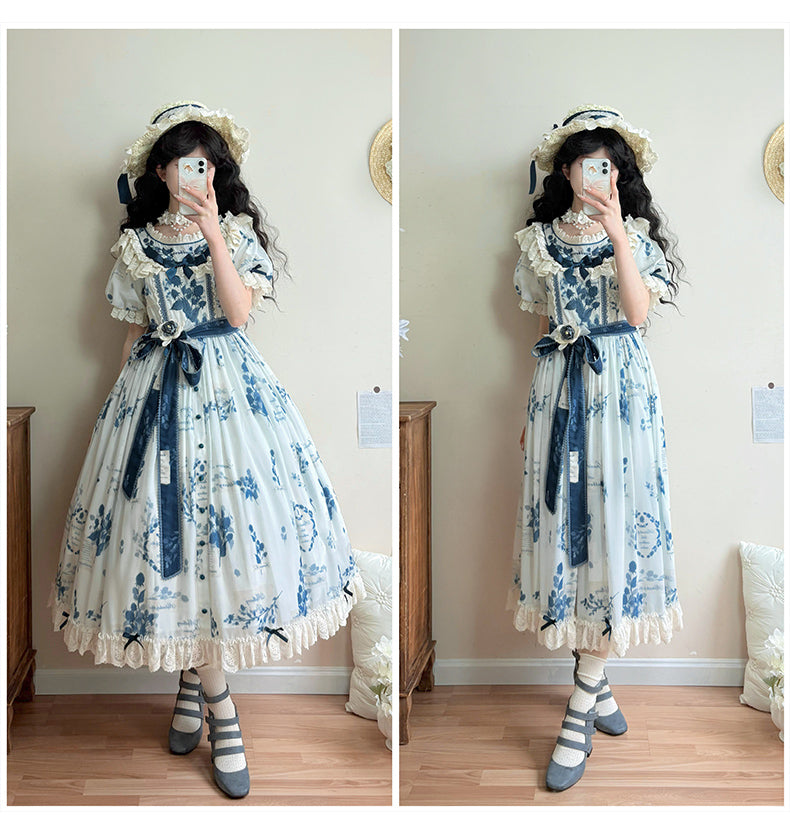 NanShengGe - Mulberry Poem - Country Lolita Printed Dress with Cardigan Set 42513:742867