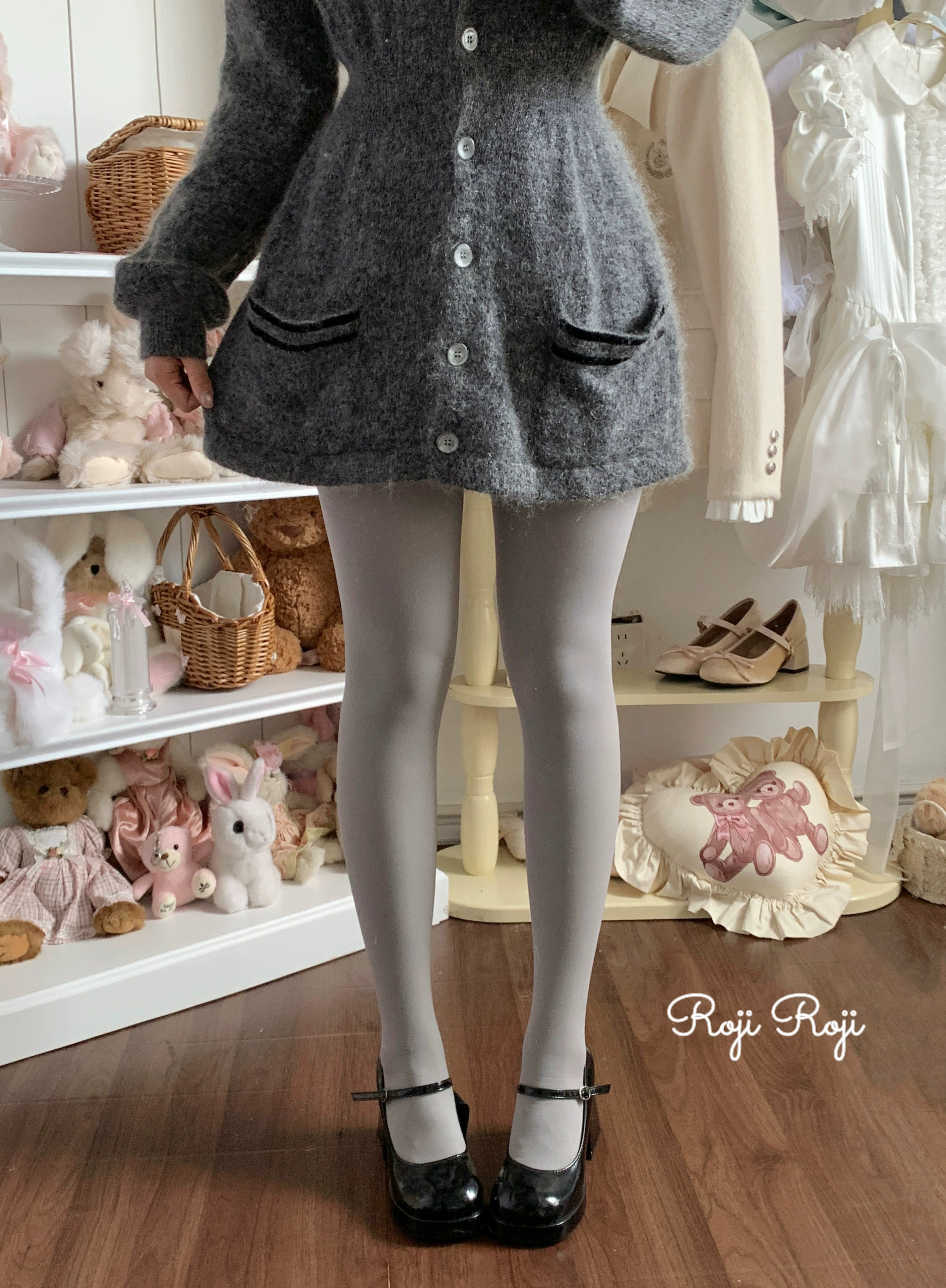 Roji Roji - Solid Lolita Winter Pantyhose, Thickened Velvet 300D Gray