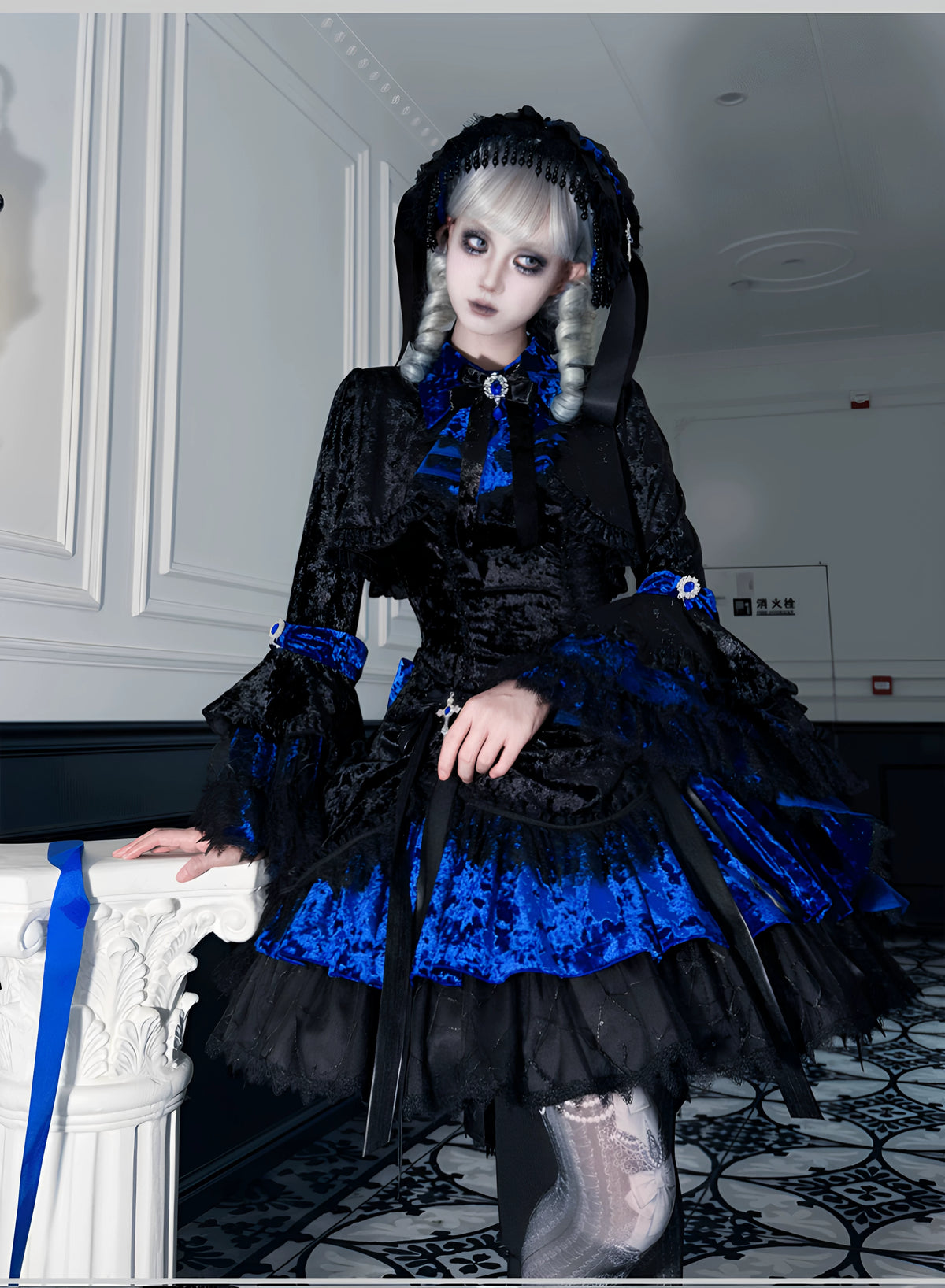 Dark Raven Poem - Gothic Lolita JSK & Bolero Dress Set, Diamond Velvet 45967:869785