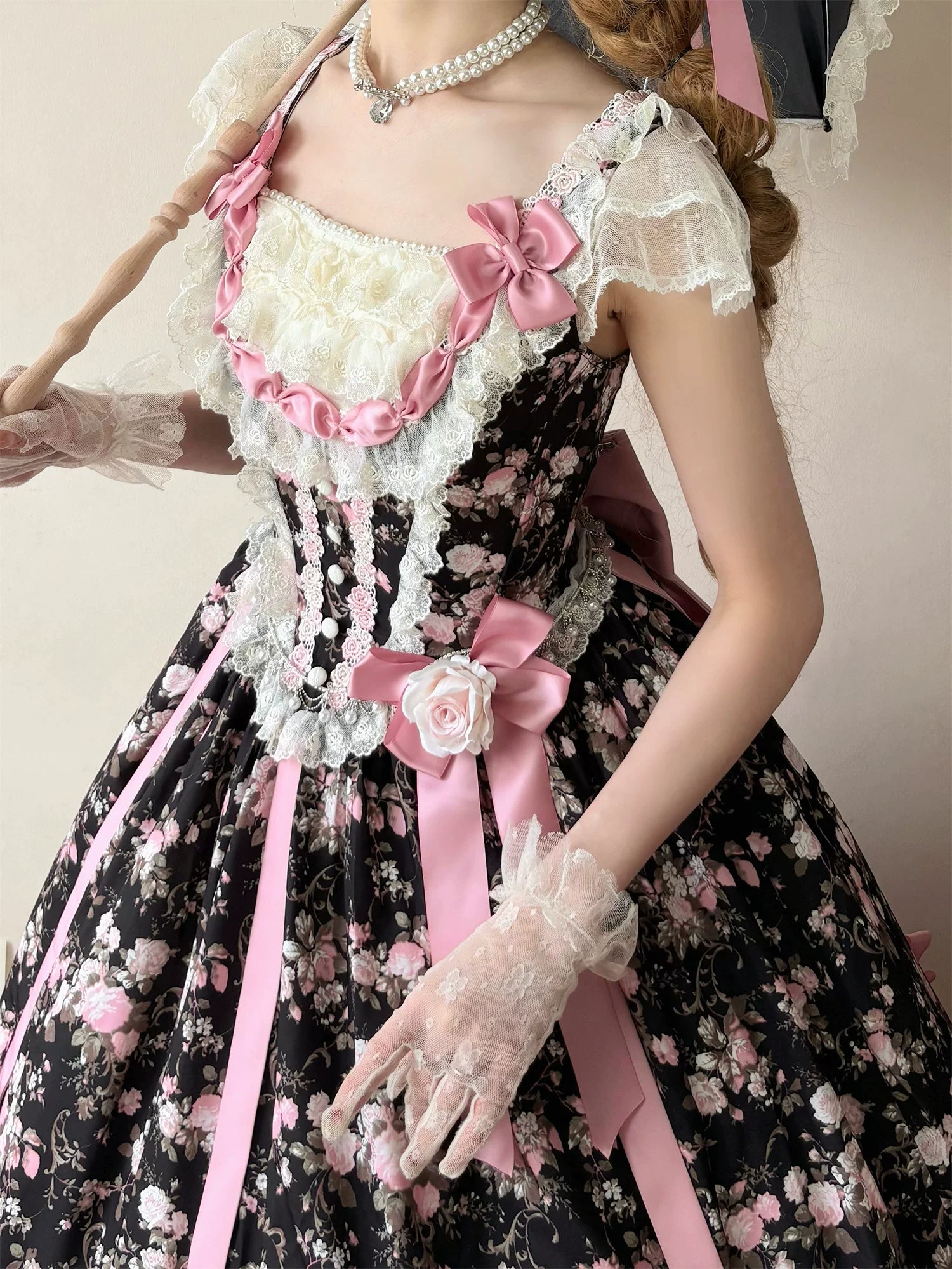Dolota Flower Wall - Classic Lolita Floral OP Dress, Open Shoulder 44485:811138
