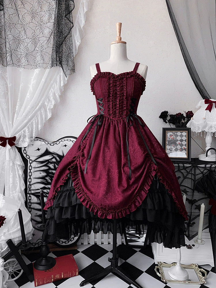 Moonlit Fragrance - Red Night Hunt - Classic Lolita Jumper Dress Wine Red JSK