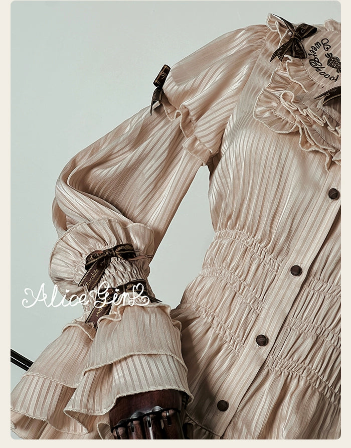 Alice Girl - Bear Chocolate Bar - Kawaii Lolita Blouse, Long Sleeve 43852:787138