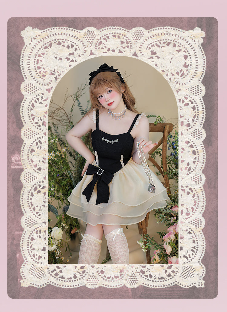 Yingtang~Plus Size Lolita Elegant Puffy Skirt Suit L black slip dress 