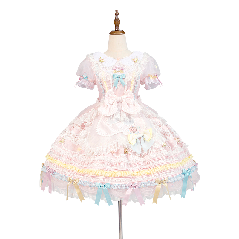 Puppets and Doll~Bear Boy~Kawaii Lolita OP Dress Pink White Dress   