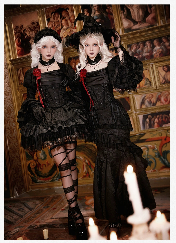 With PUJI - Letter and Poetry · Twilight - Black Gothic Lolita Skirt Set, Witch-Inspired 43525:778327
