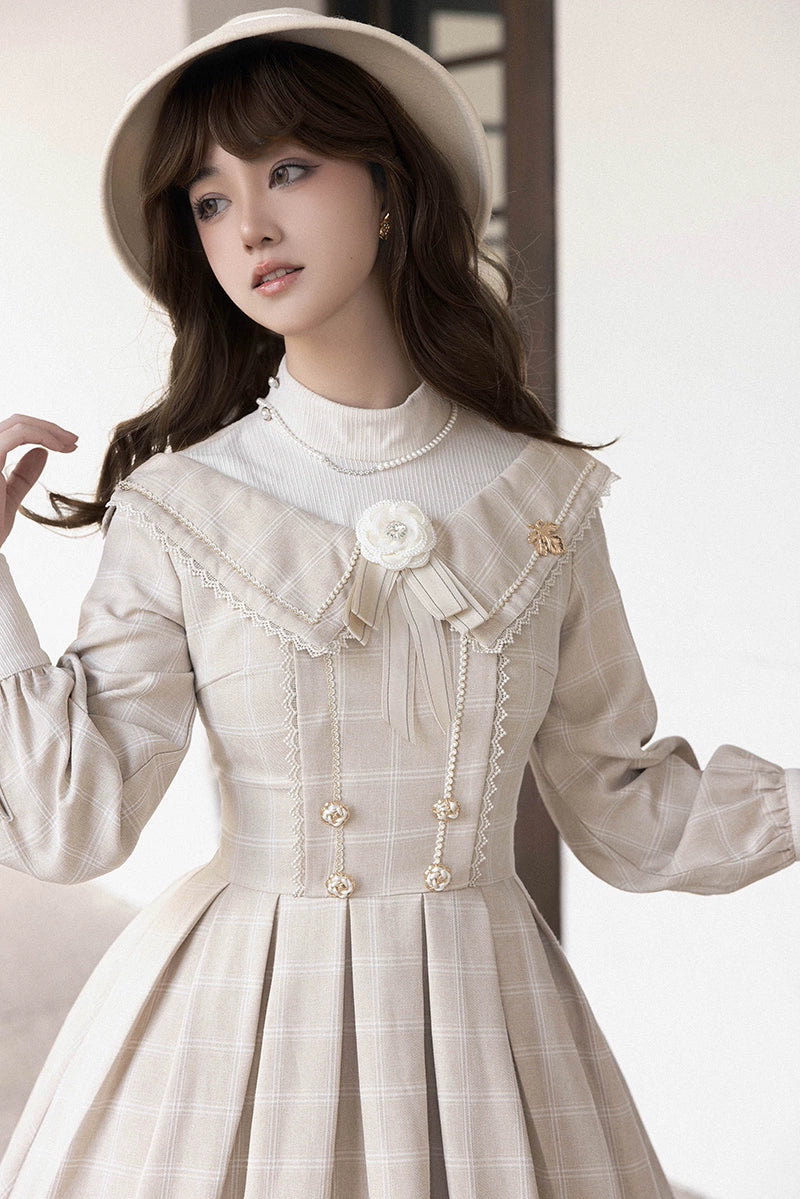 ZeeYe~Maple Dan Bai Lu~Classic Lolita Plaid Dress Long Sleeved OP 41384:692656