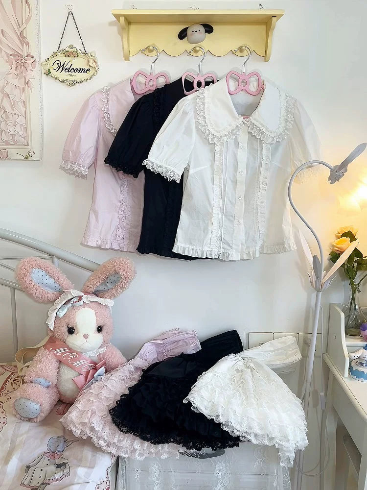 Sweet Lolita Cotton Shirt, Detachable Hime Sleeves