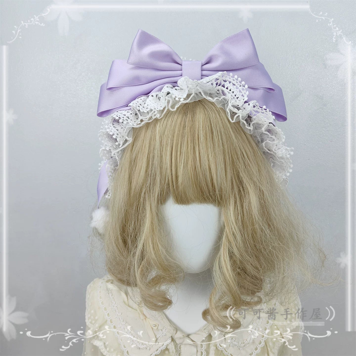 Sweet Lolita Lace Bowknot KC, Pom-pom Accent KC Purple