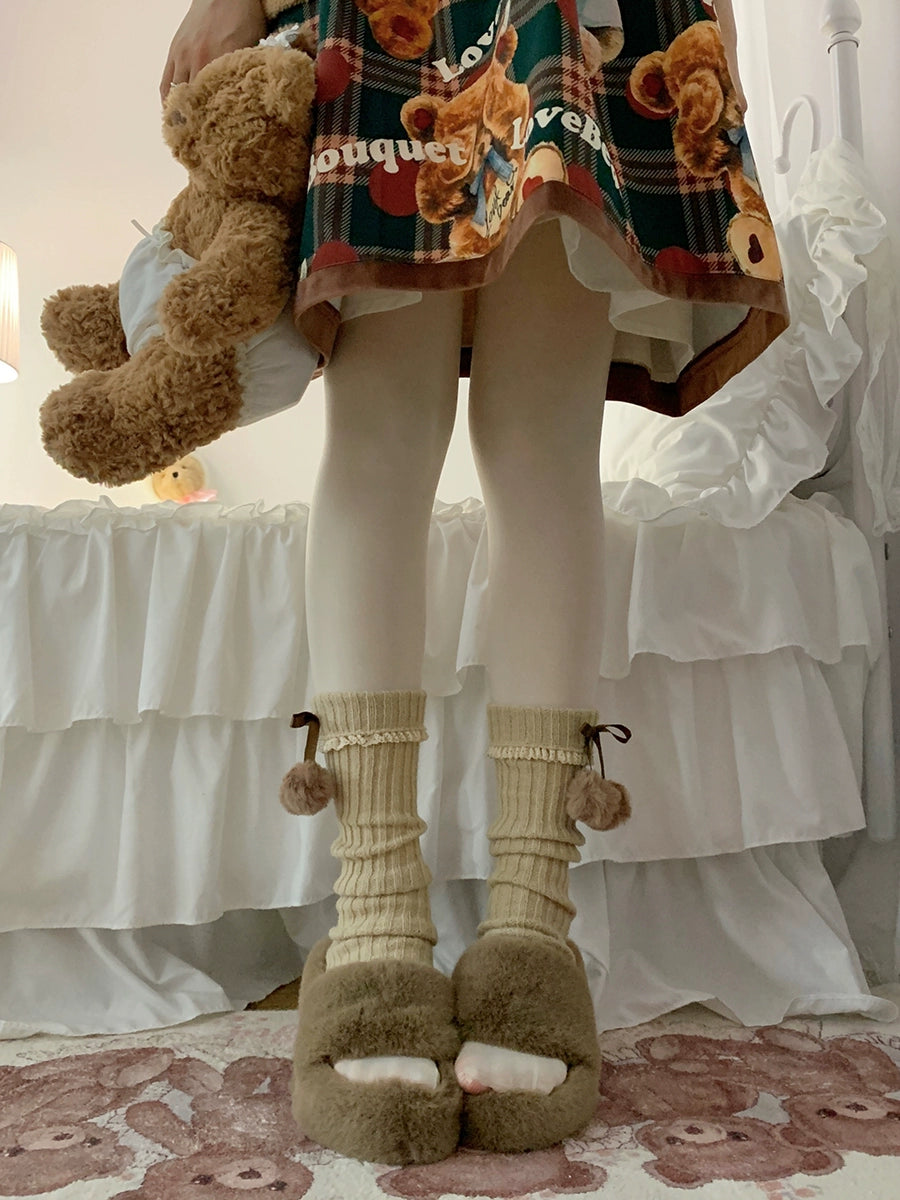 Roji Roji - Sweet Lolita Leg Warmmer Lace and Butterfly Bow One Size Coffee