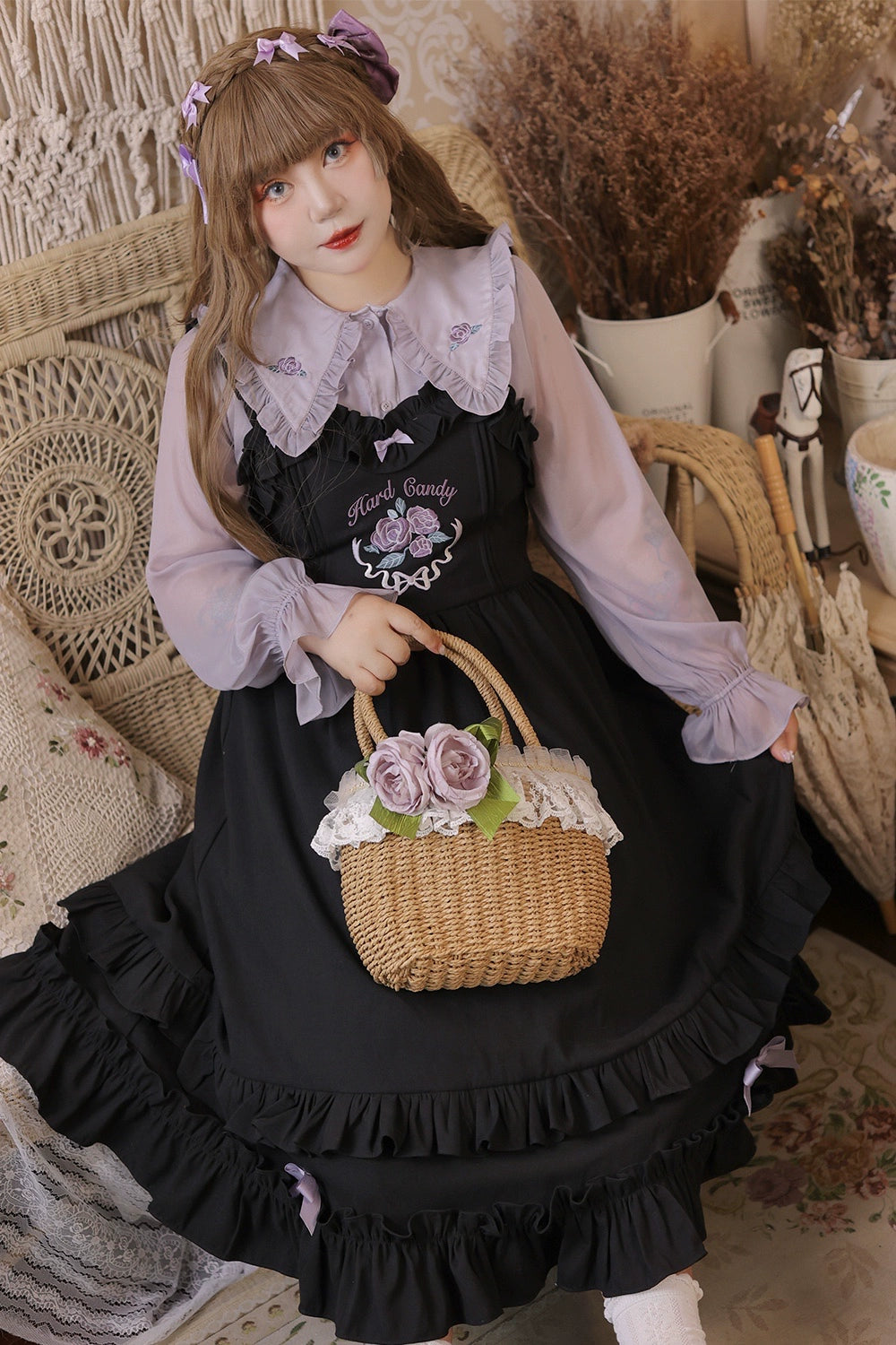 Yingtang - French Rose - Plus Size Lolita Dress Winter Lolita Sweater Set 4XL black JSK suspender skirt