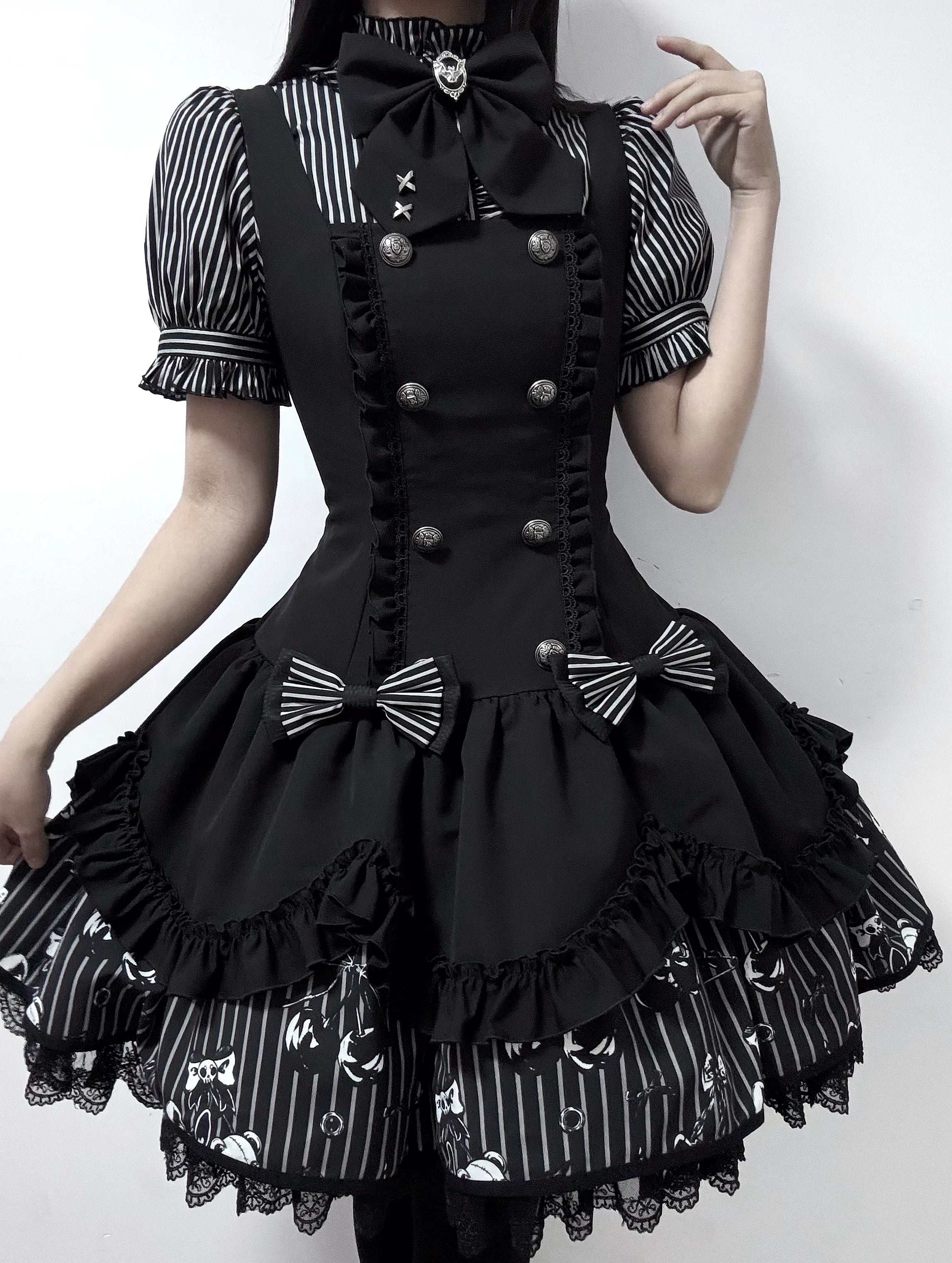Dark Lord - Gothic Lolita Striped JSK Set, Skull Print 44837:825285