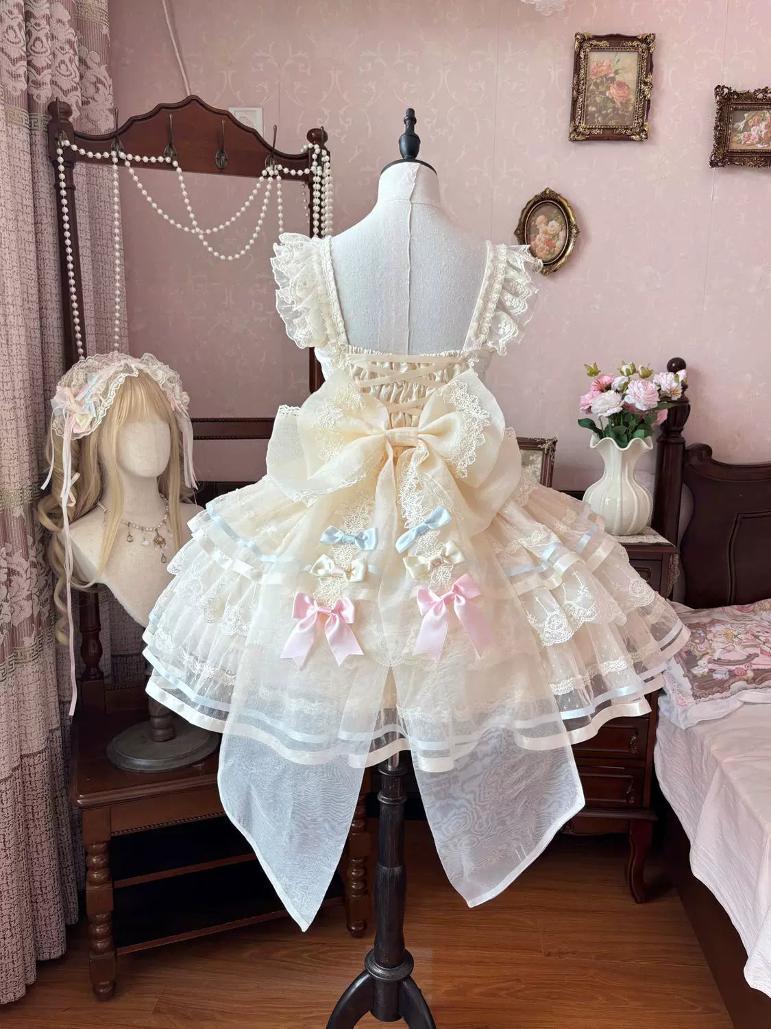 Butterfly Ballet - Sweet Lolita JSK Dress, Layered Tulle Hem Apricot JSK + Trailing S