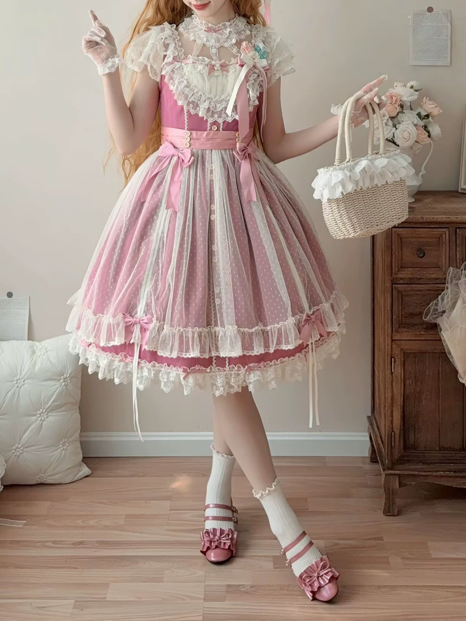 Fluttering Cherry Spring Strings - Cotton Sweet Lolita JSK Dress