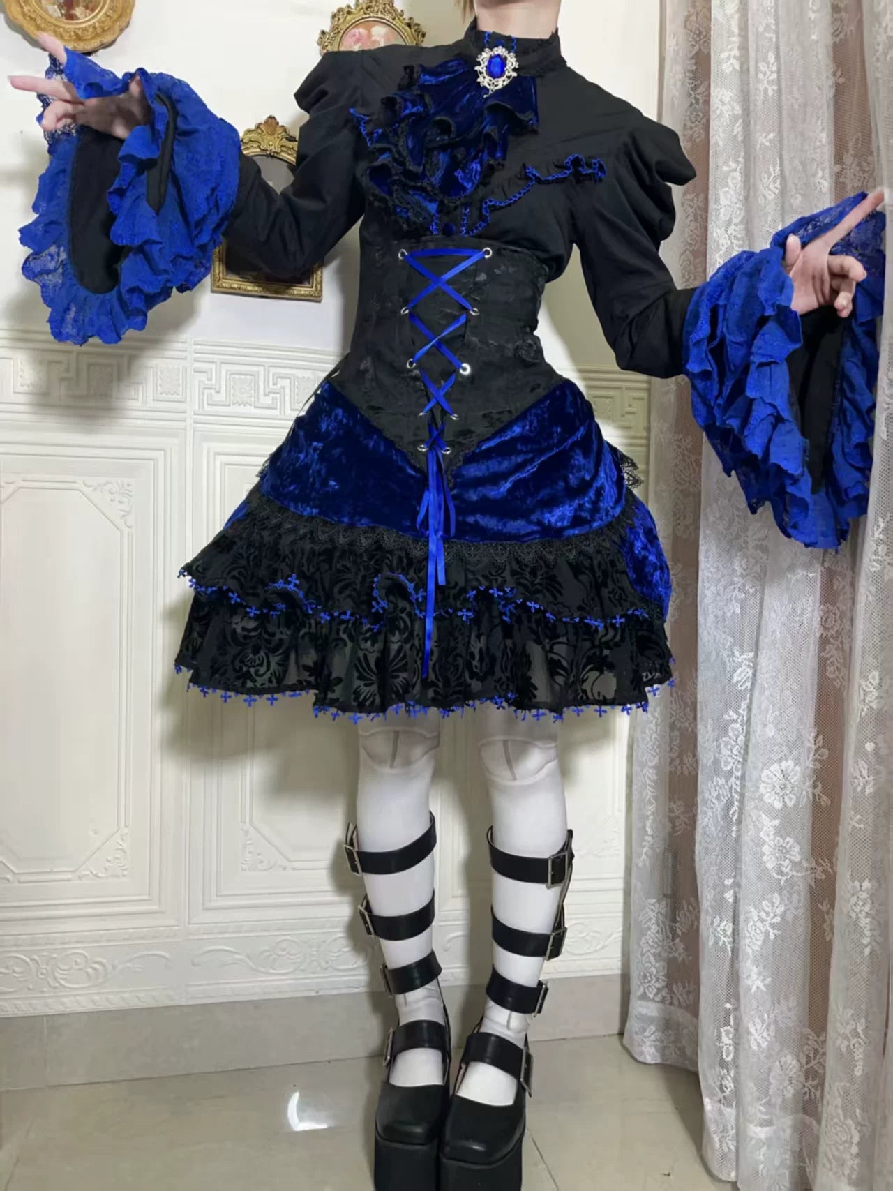 Twilight Hour - Gothic Lolita Hime-sleeve Blouse & Corset Skirt Set 45373:845848