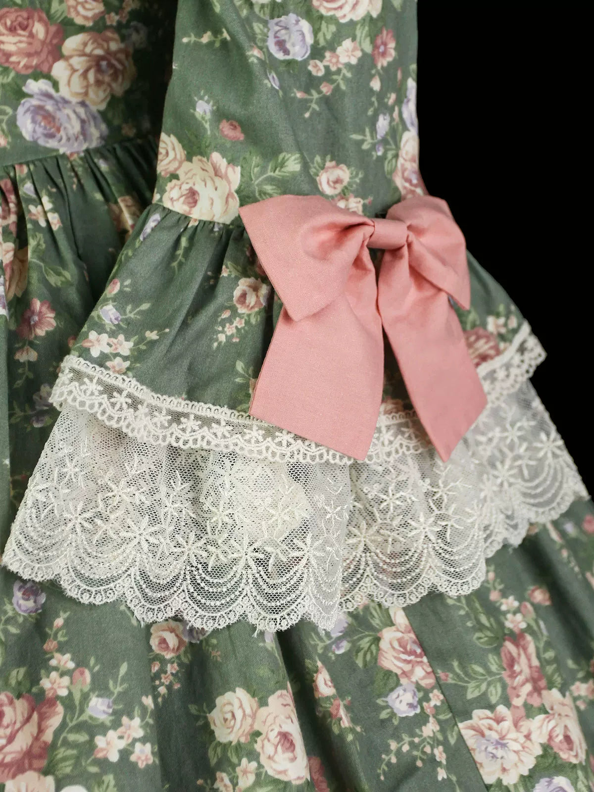 Classic Lolita Rococo Floral Print OP Dress, Lace Hime Sleeve 45668:857608