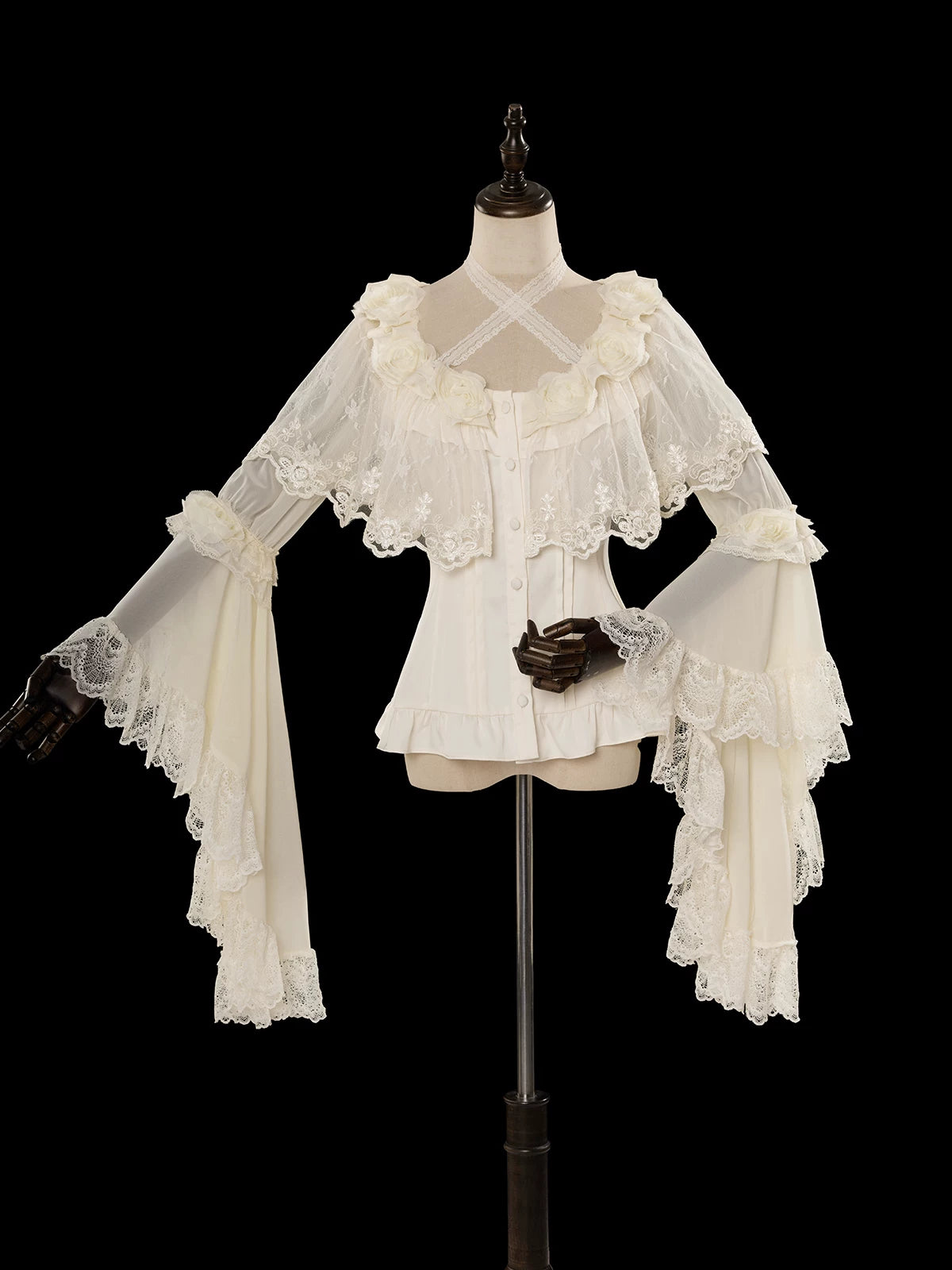 Linglong Porcelain - Classic Lolita Halter Neck Blouse, Detachable Shawl 44878:824655