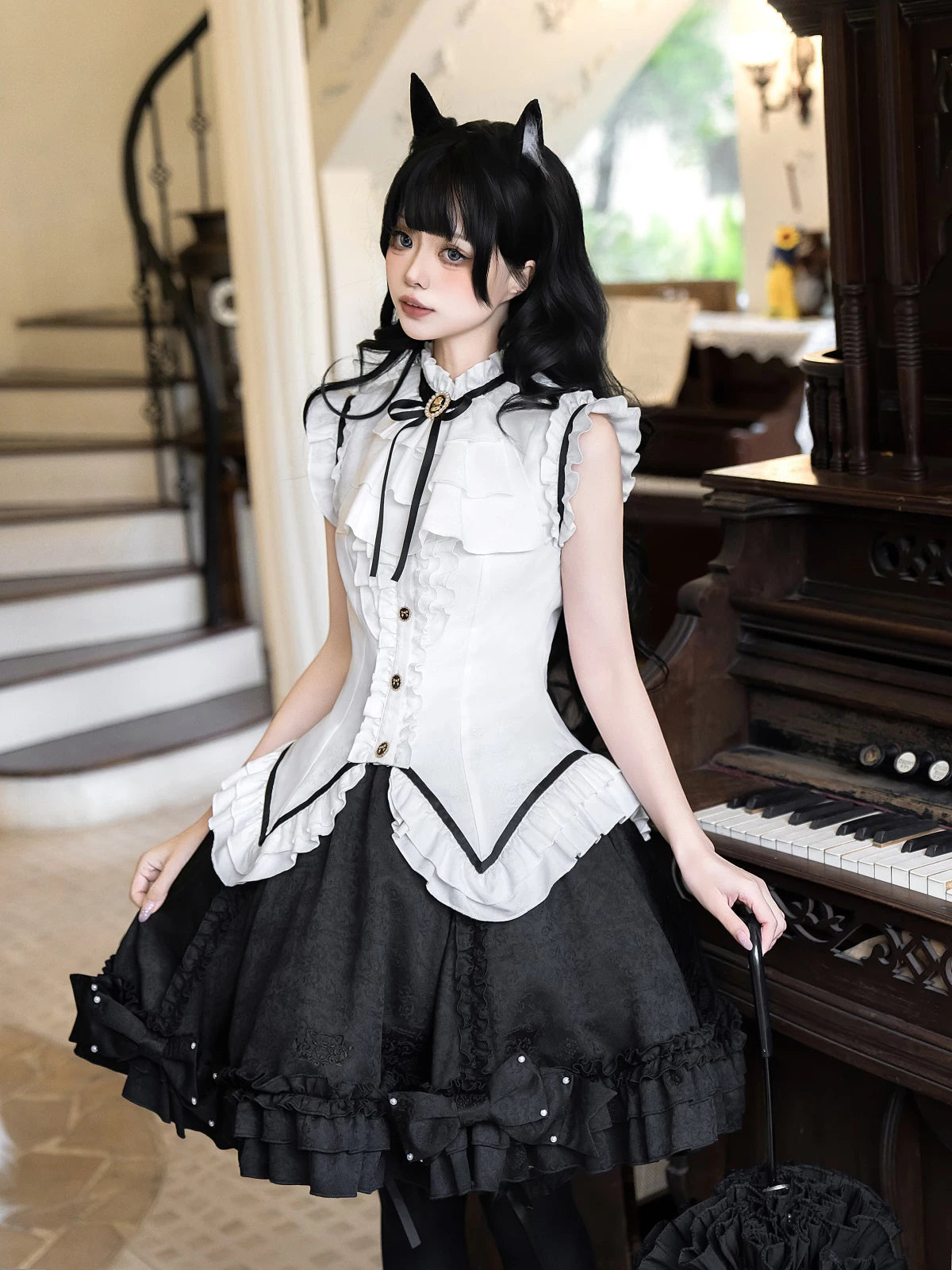 Miss Black Cat - Gothic Maid Lolita Skirt Set, Slim Fit 44962:829848