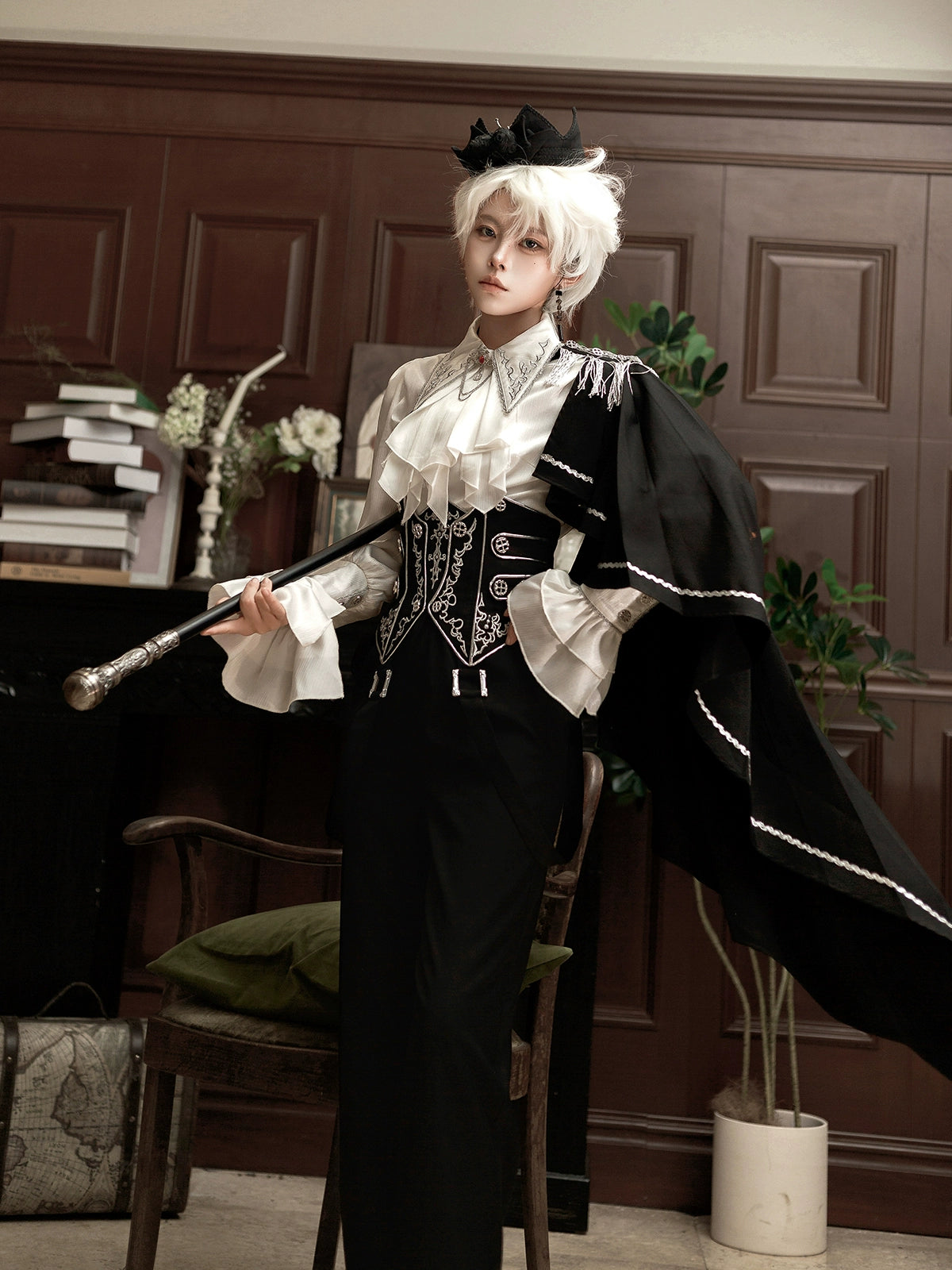 Your Princess - Ouji Lolita Pants Set, Detachable Jabot & Shawl 44129:797286