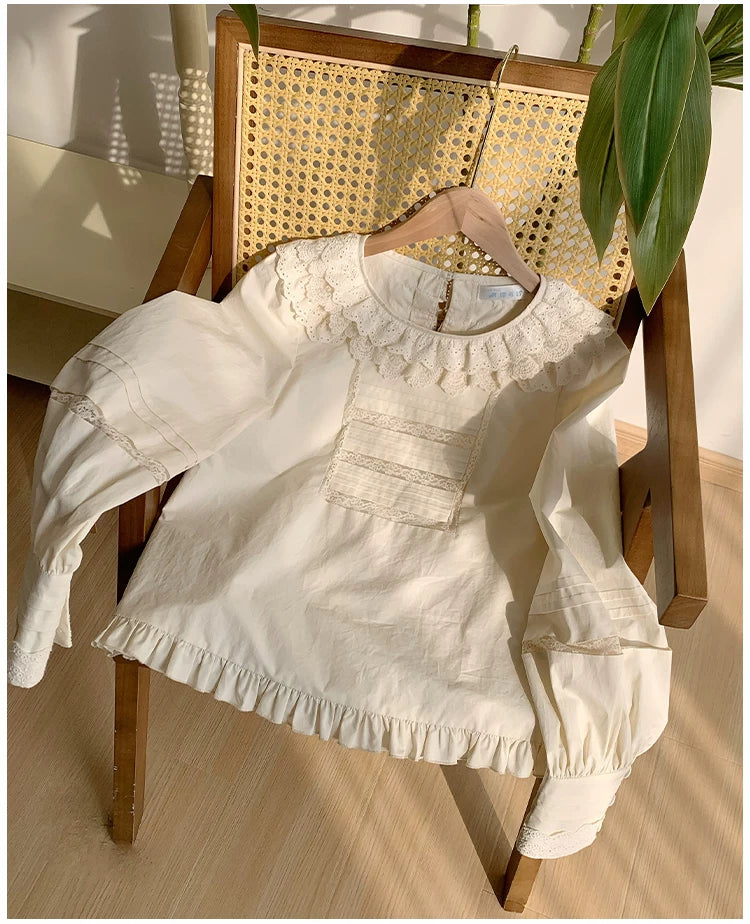 Jennie - Sweet Lolita Cotton Shirt, Ruffled Round Collar