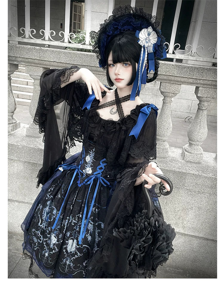 Linglong Porcelain - Classic Lolita Halter Neck Blouse, Detachable Shawl 44878:824763