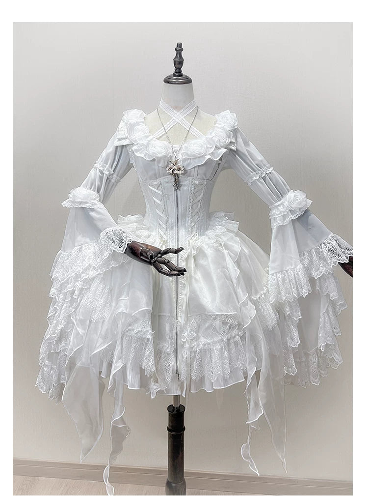 Linglong Porcelain - Classic Lolita Halter Neck Blouse, Detachable Shawl 44878:824658