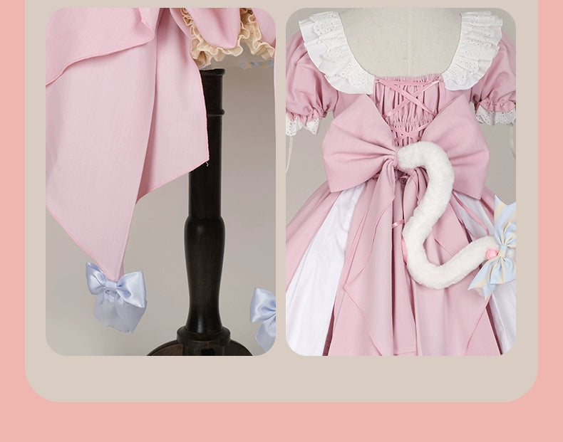 OCELOT~Sweet Lolita Pink Cat Tail OP Dress Set