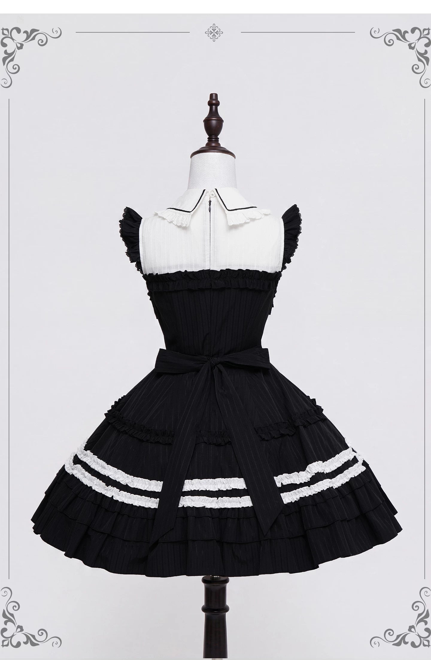 Lily Doll - Gothic Lolita Black White Contrast JSK Dress with Ruffles 45662:857323