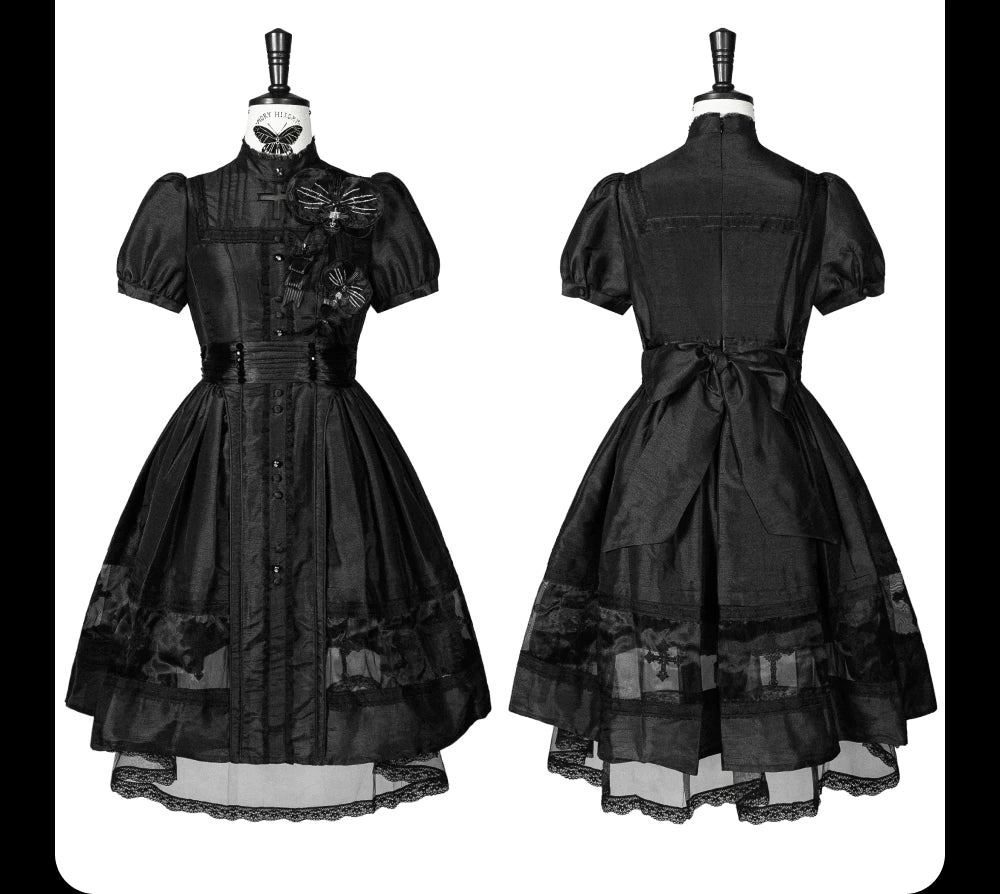 Ghost Orchid - Gothic Lolita OP Dress, Embroidered Cross 45137:835508