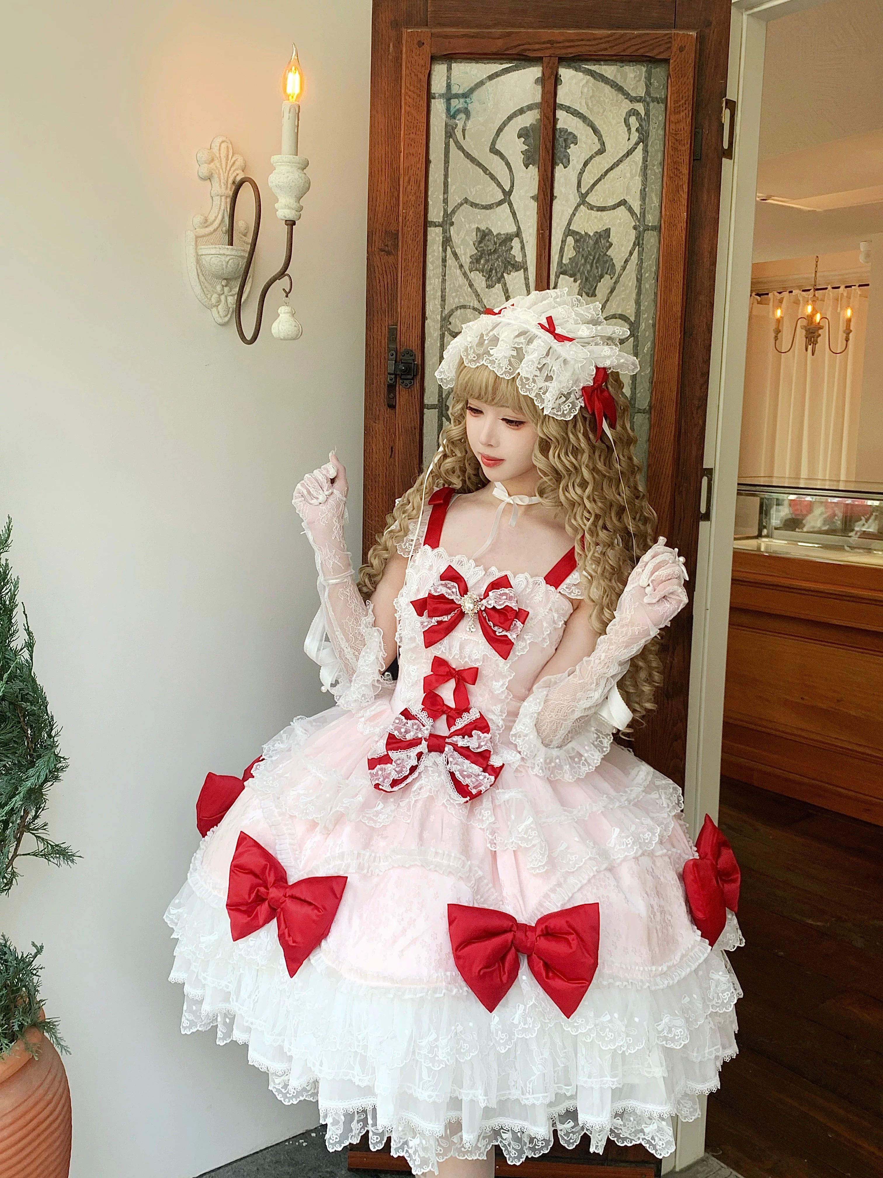 Floral Dream Isle - Sweet Lolita Doll-like JSK Dress, Bows & Lace 44705:821046