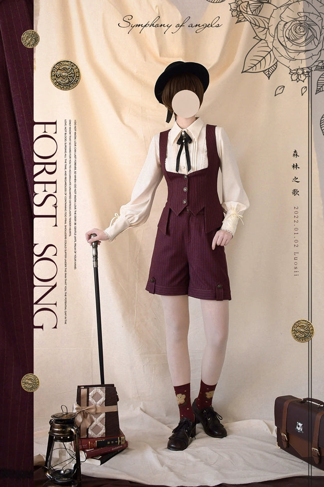 Forest Song~Griffin's Appointment~Ouji Lolita Striped Shorts Vintage Lolita Shorts S Red shorts (pre-order) 