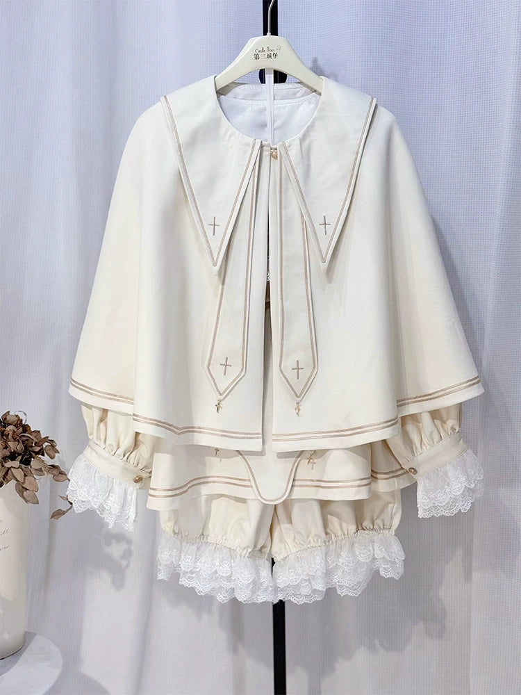 Angel & Devil - Button Closure Ouji Lolita Cape Set, Cross Embroidery