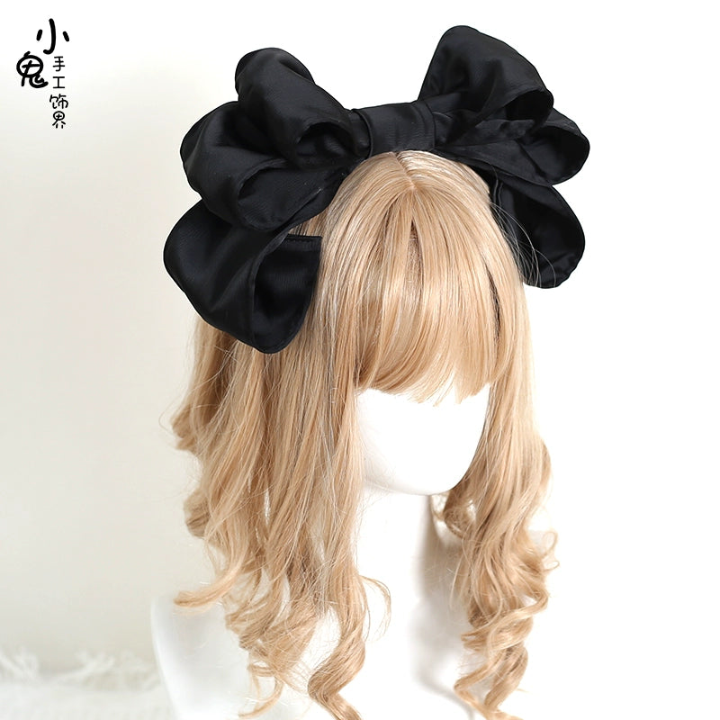 Xiaogui - Satin Doll-like Lolita KC, Layered Bowknot Black