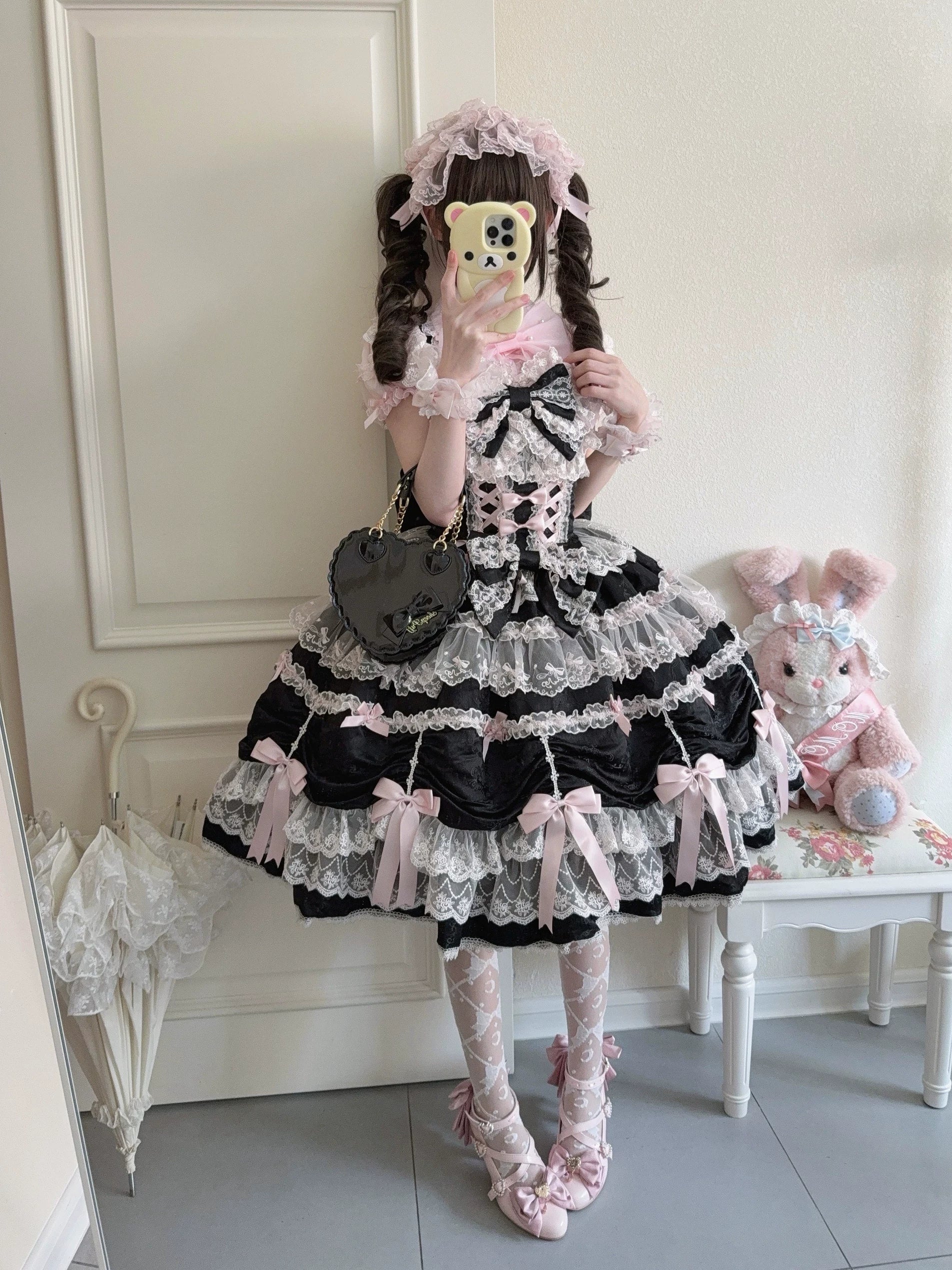 Satin Gift Box - Sweet Lolita JSK Dress, Bows and Layered Lace